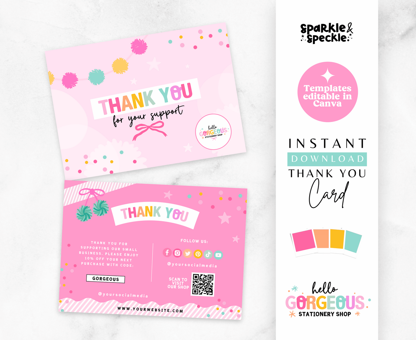 Pink Hello Gorgeous Thank You Card Template