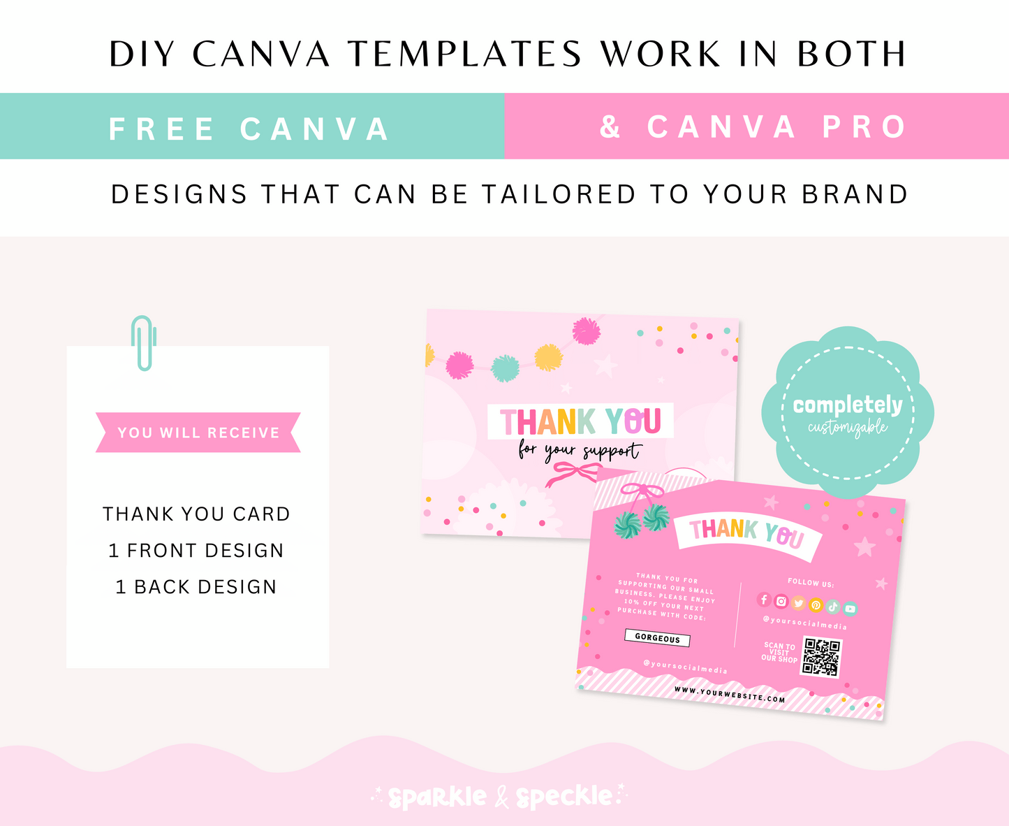 Pink Hello Gorgeous Thank You Card Template