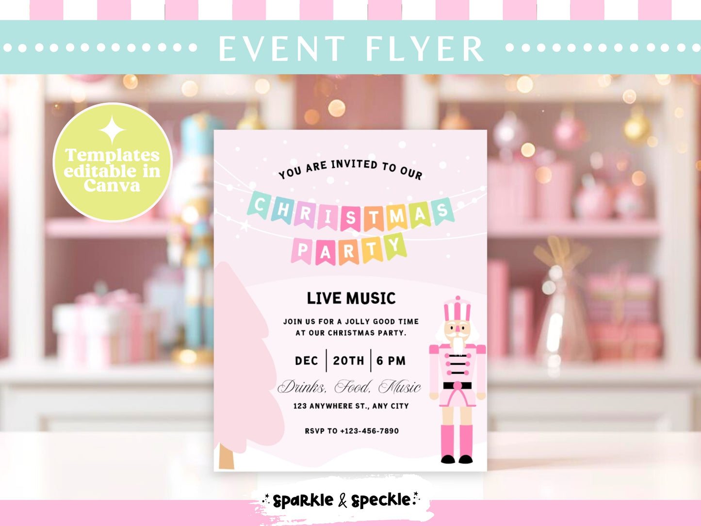 Pastel Christmas Card Party Invite Template