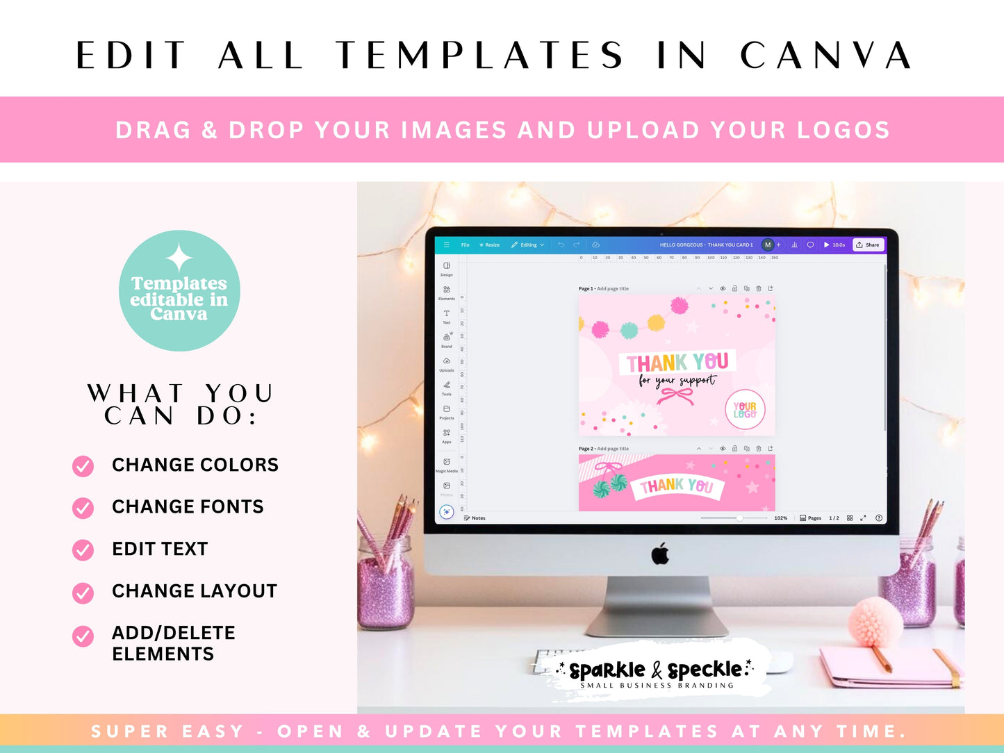 Pink Thank You Card Template - Rainbow Packaging Insert