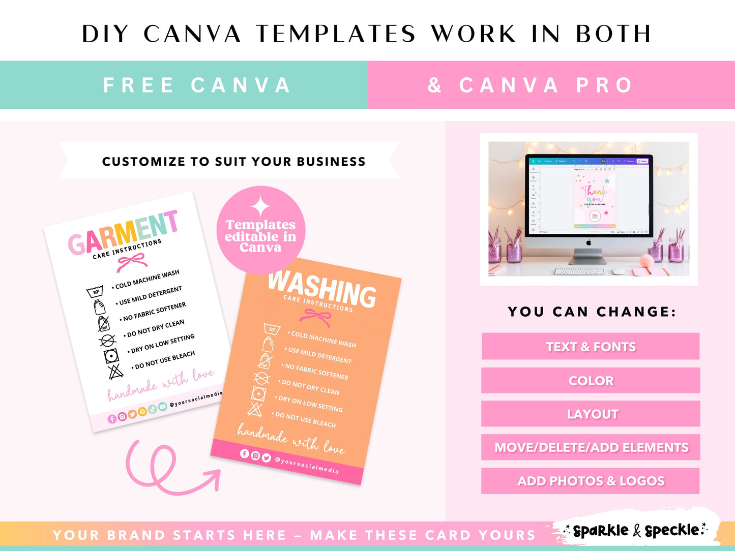 Colorful Garment Care Instructions Card Template