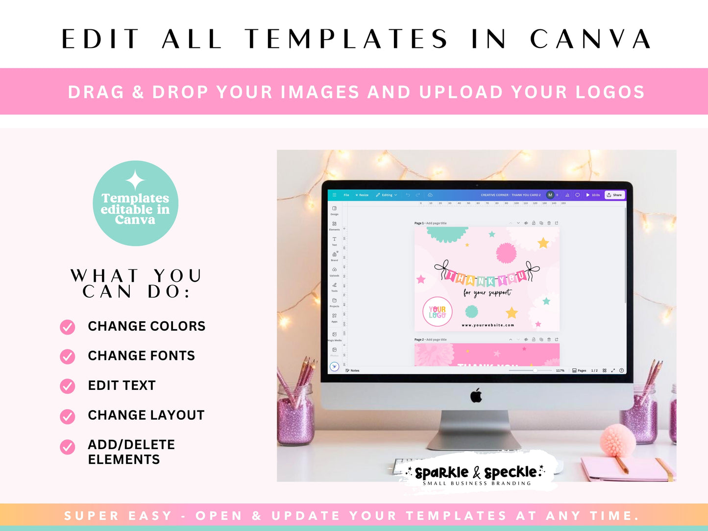 Pink Party Thank You Card Template