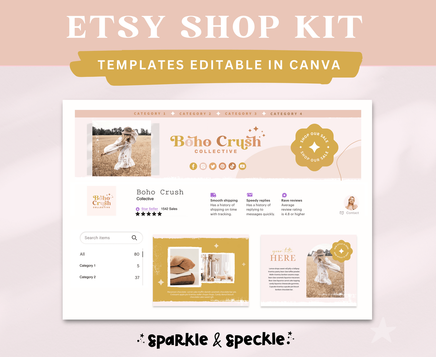 Boho Crush Etsy Shop Kit Templates