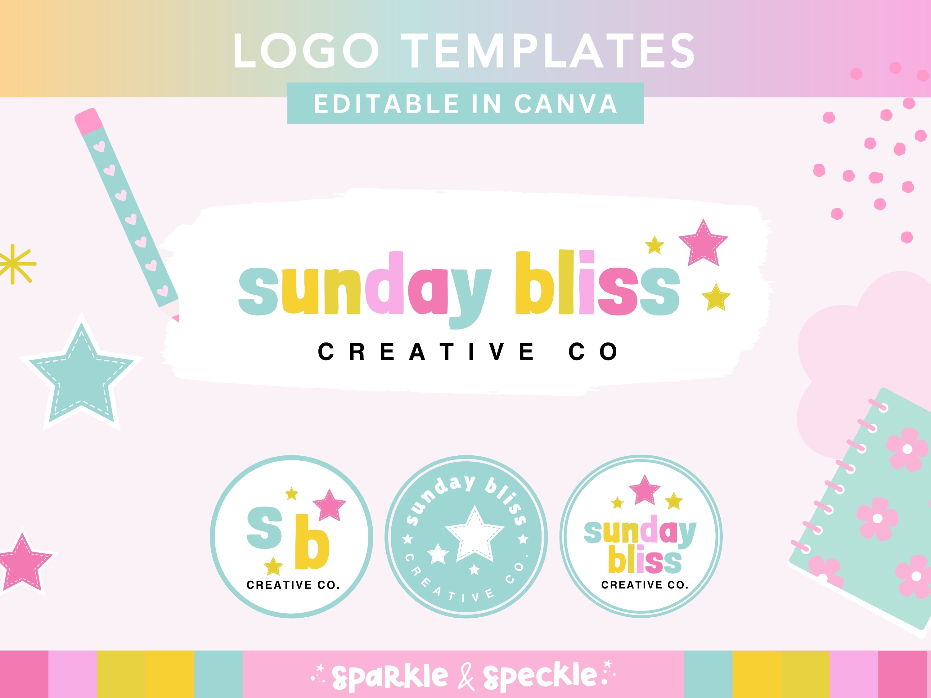 Editable Canva Logo Template - Colorful Logo with Cute Stars – Sparkle ...