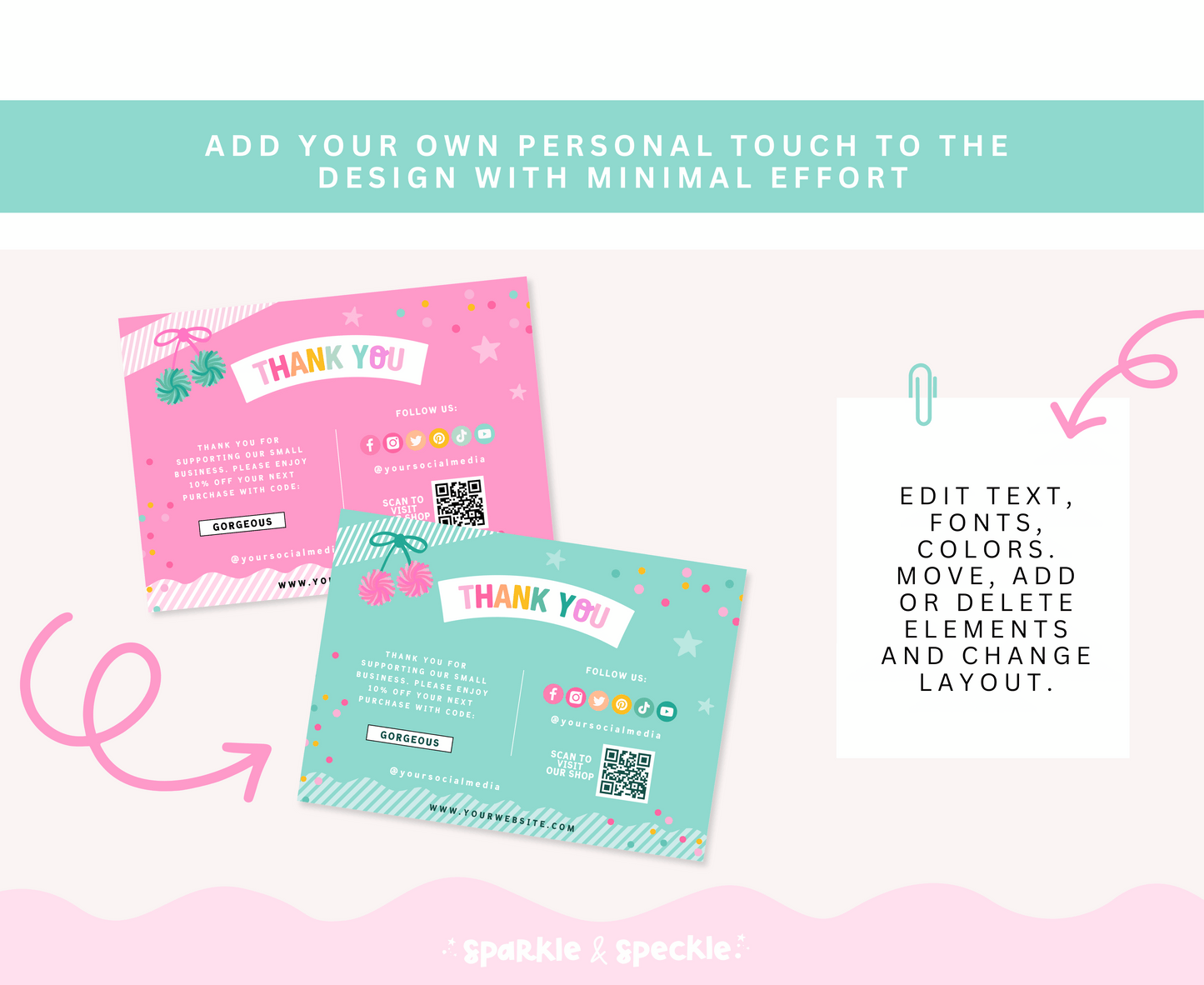 PINK HELLO GORGEOUS THANK YOU CARD TEMPLATE