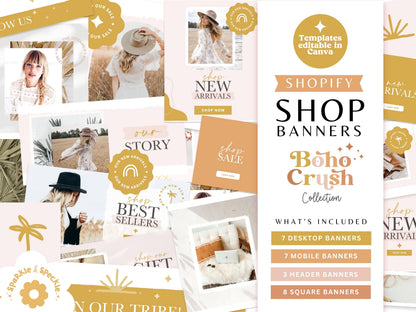 Boho Shop Banners for Shopify -  Mustard & Blush Pink