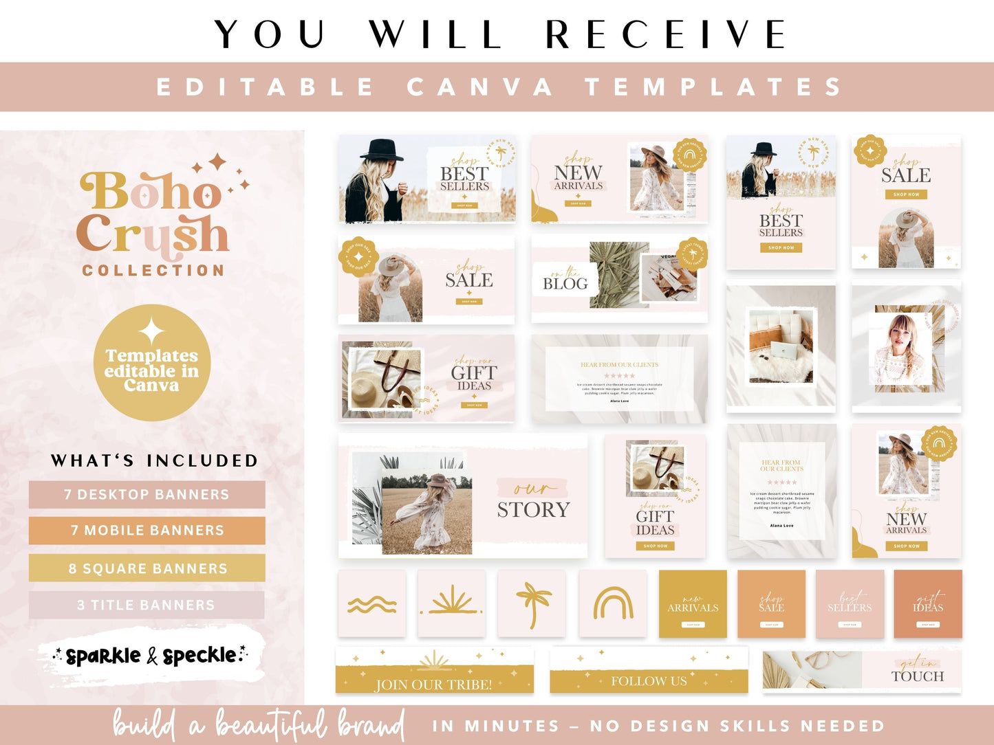 Boho Shop Banners for Shopify -  Mustard & Blush Pink