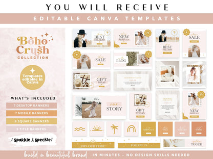Boho Shop Banners for Shopify -  Mustard & Blush Pink