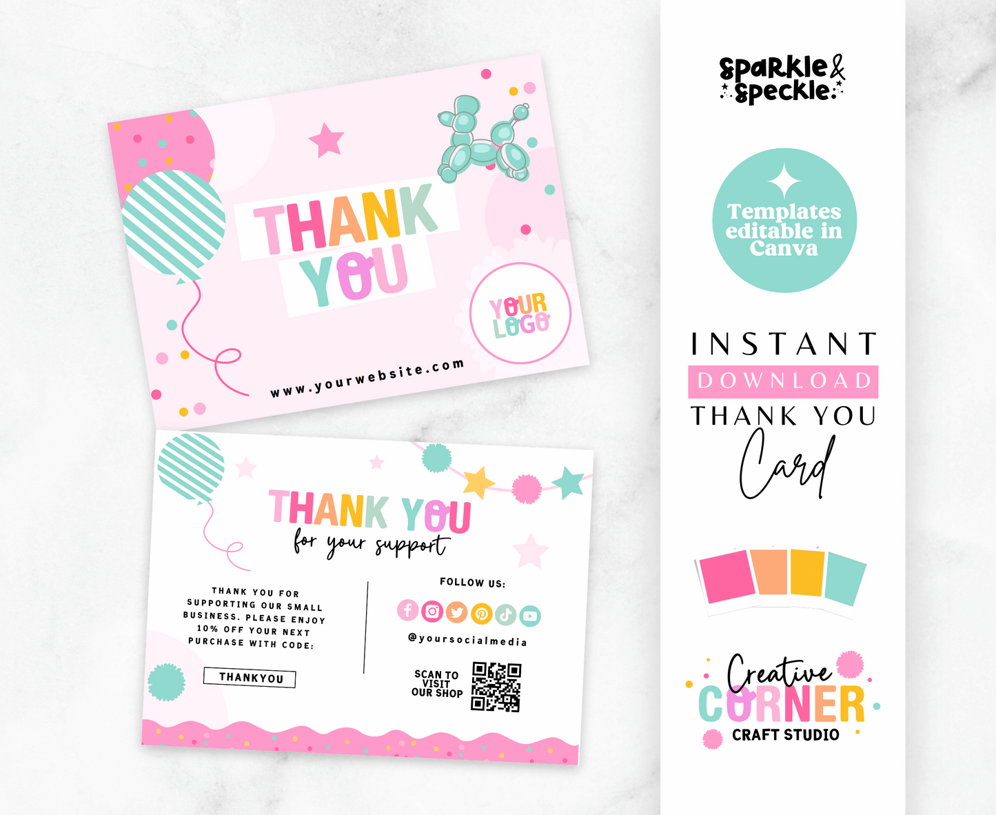 Party Colorful Thank You Card Template
