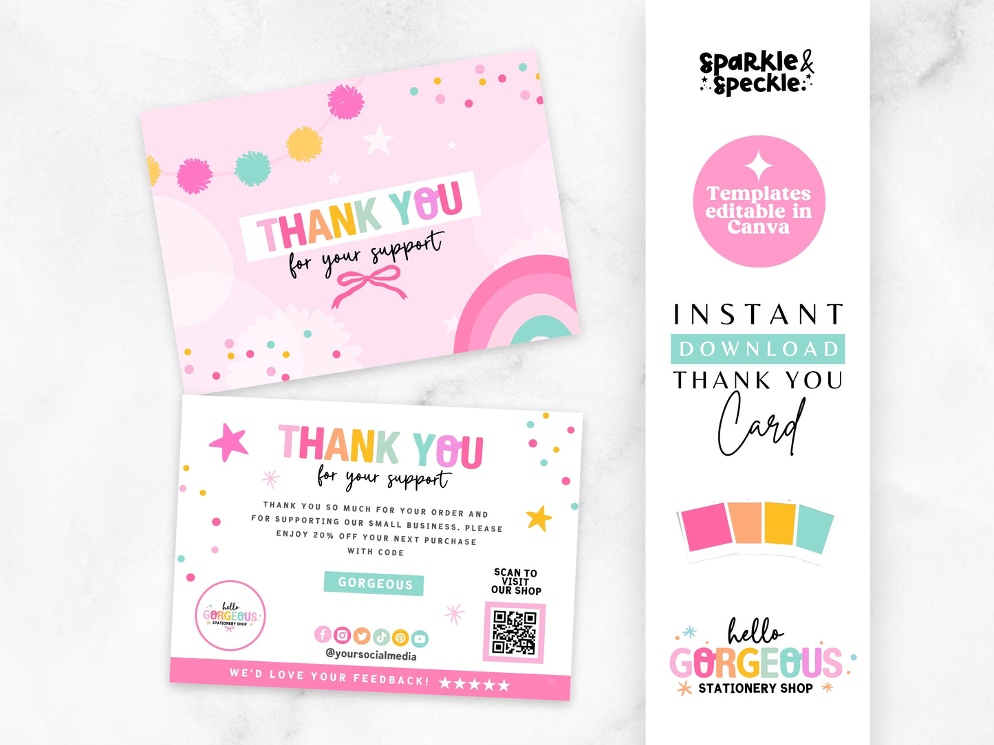 Pink Thank You Card Template - Colorful Packaging Insert