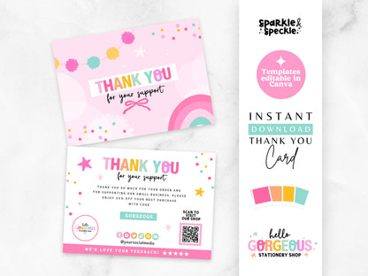Pink Thank You Card Template - Colorful Packaging Insert