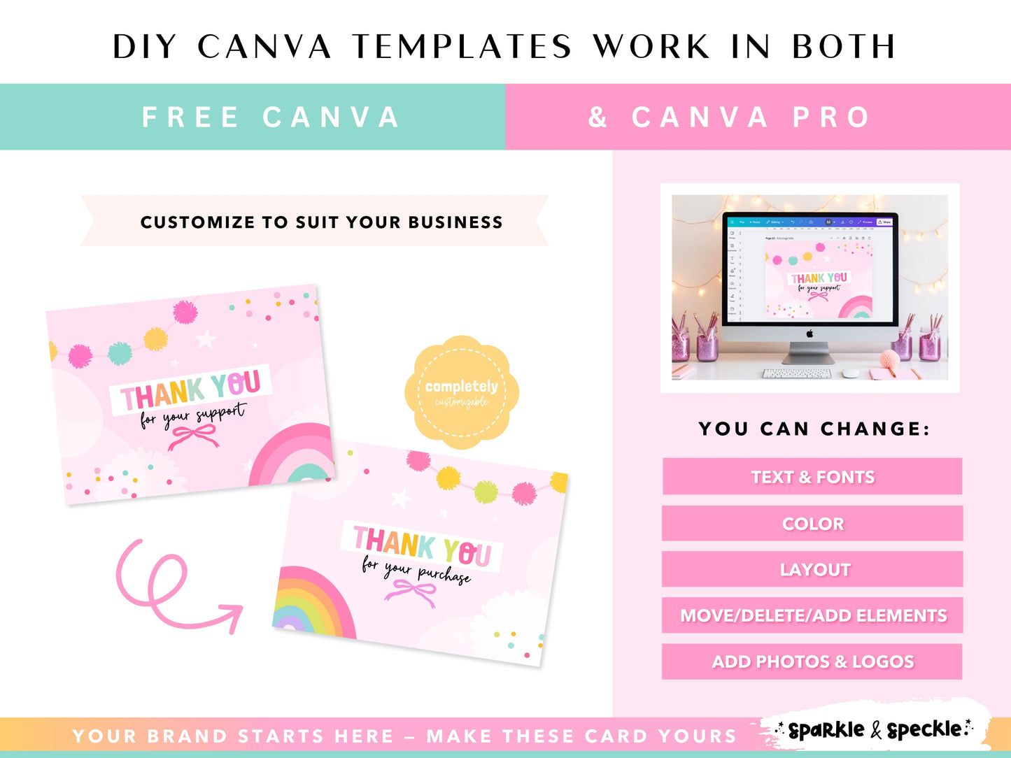 Pink Thank You Card Template - Colorful Packaging Insert