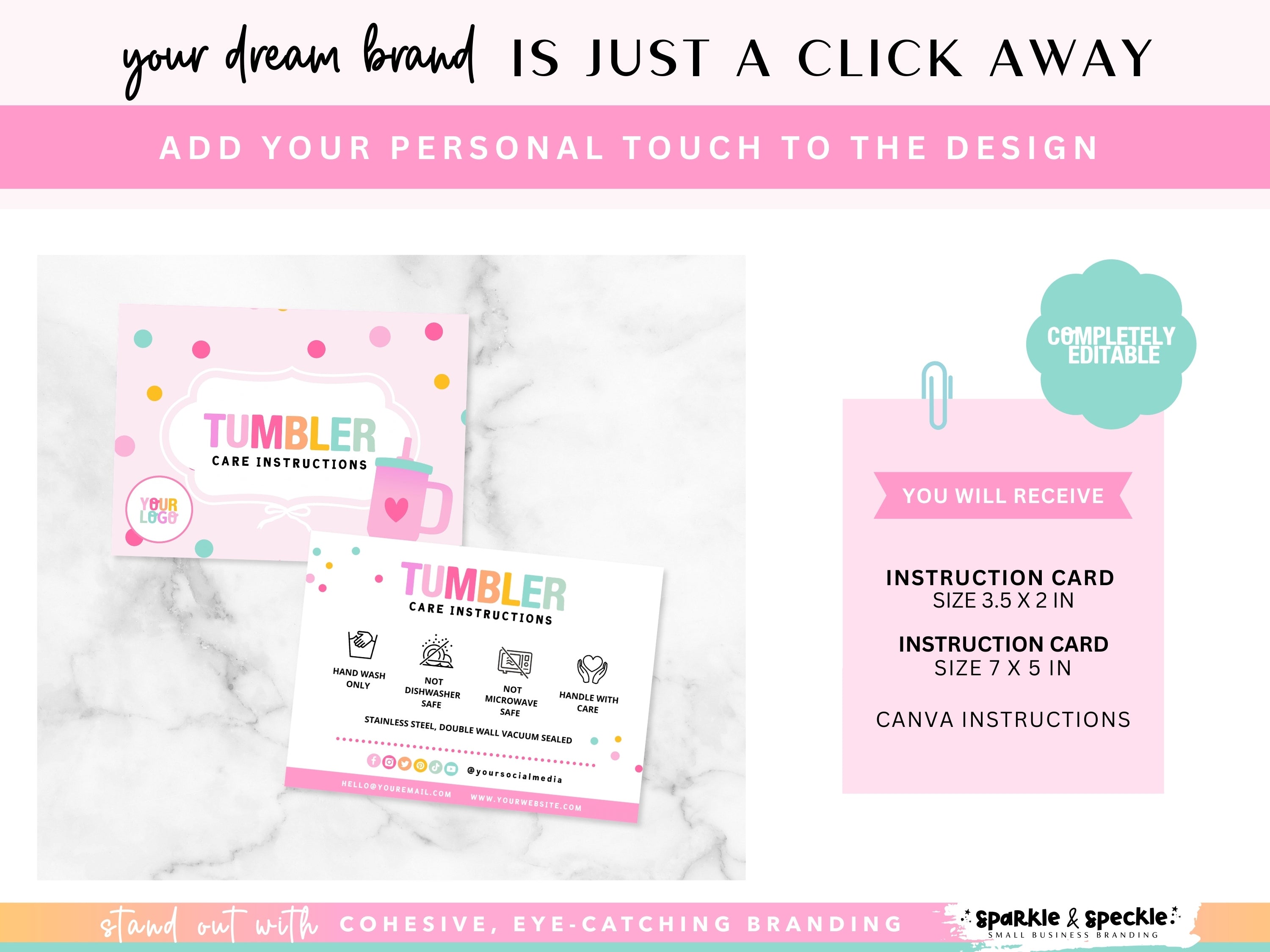 Colorful Tumbler Care Instructions Card Template