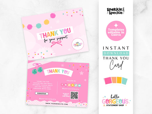 Pink Thank You Card Template - Rainbow Packaging Insert