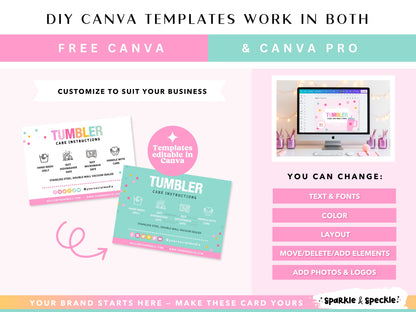 Colorful Tumbler Care Instructions Card Template