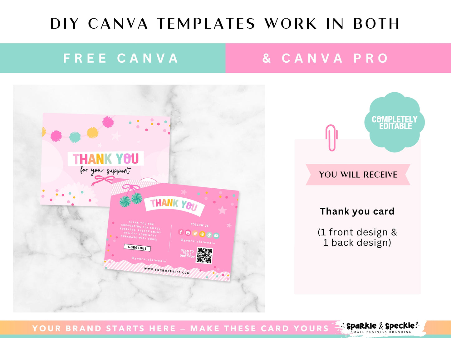 Pink Thank You Card Template - Rainbow Packaging Insert