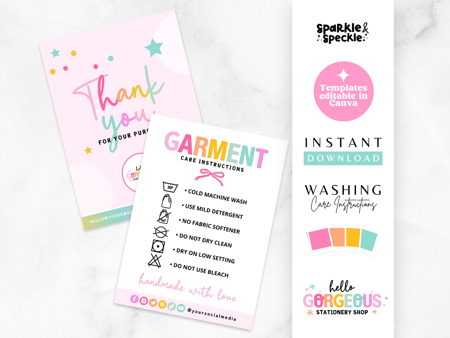 Colorful Garment Care Instructions Card Template