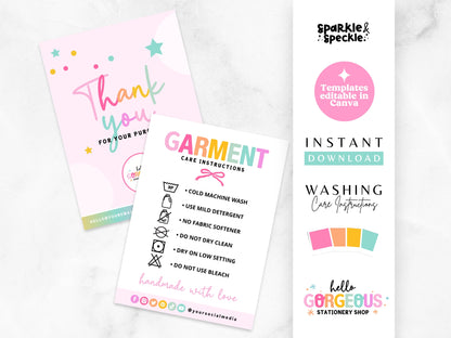 Colorful Garment Care Instructions Card Template