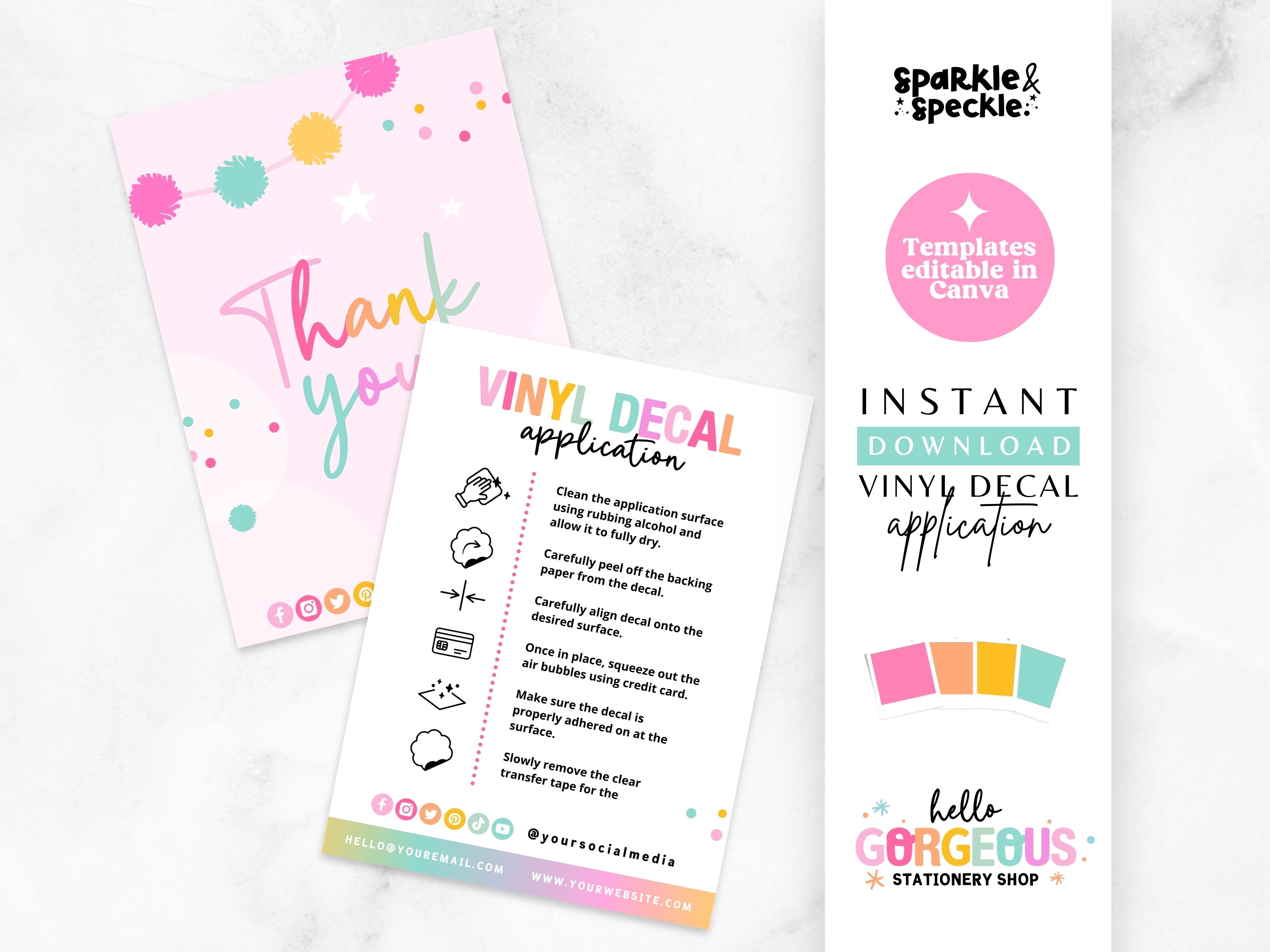 Colorful Vinyl Decal Application Instructions Card