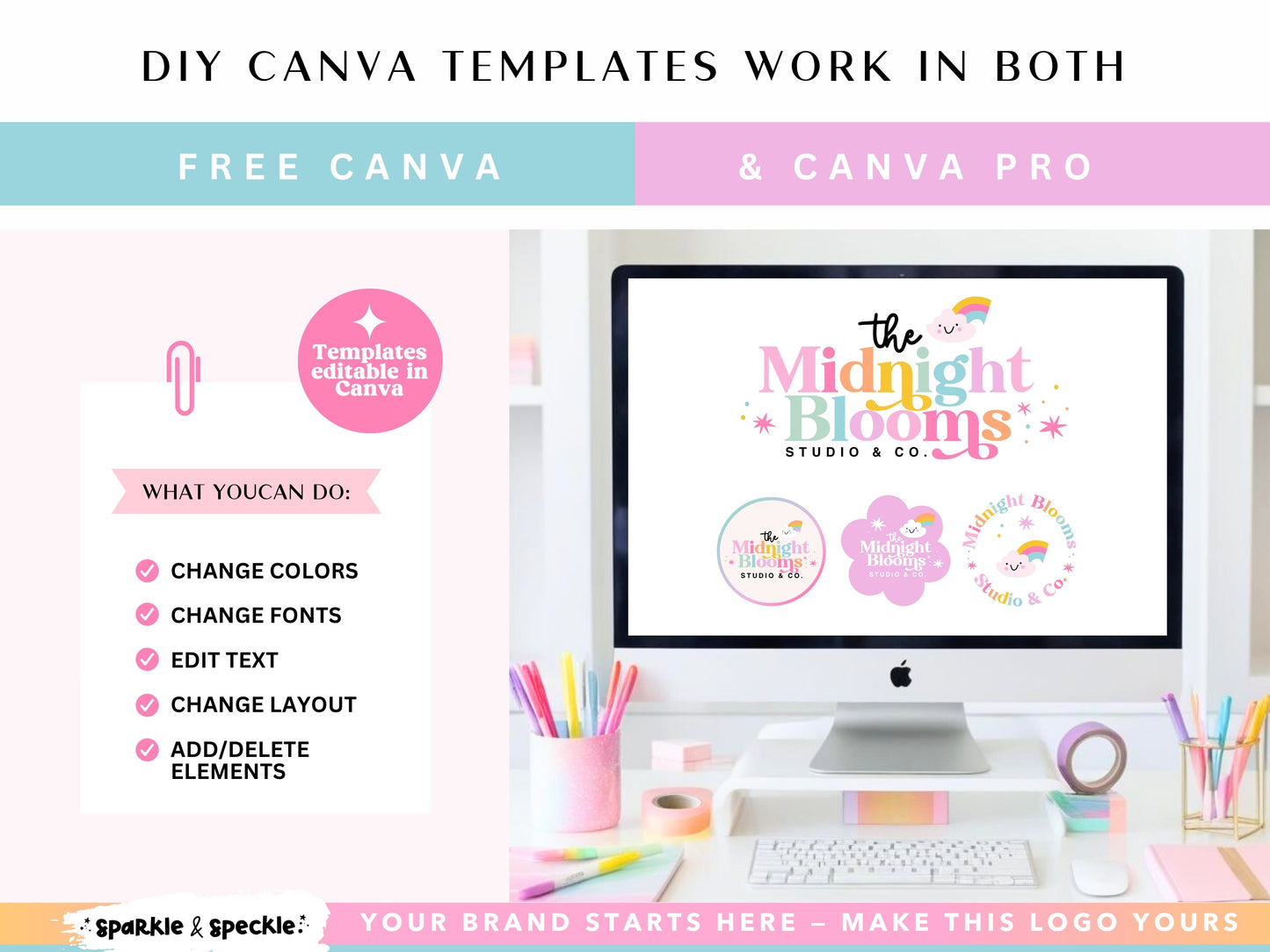 Editable Retro Rainbow Logo Kit Template