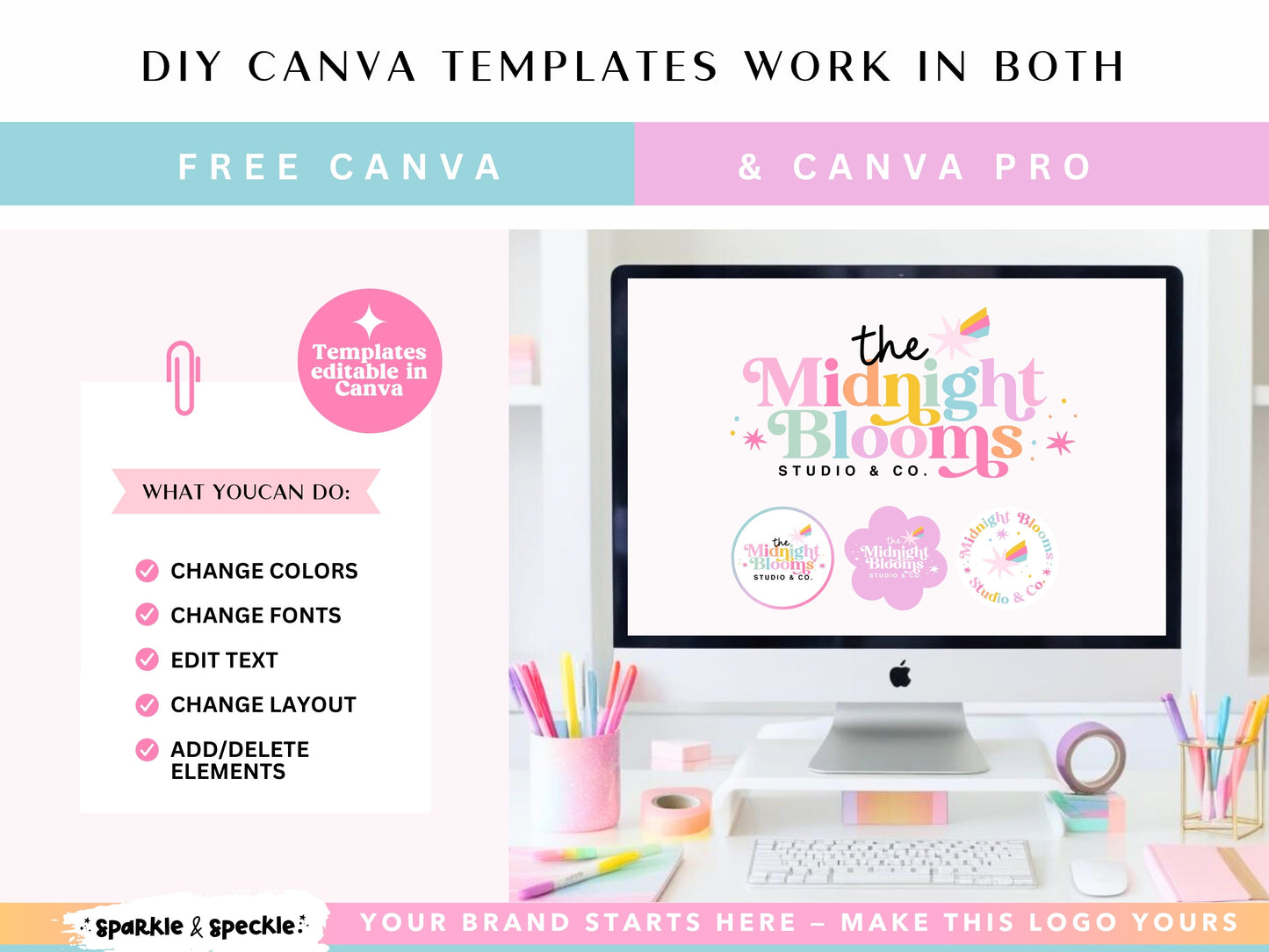 Editable Retro Rainbow Logo Kit Template