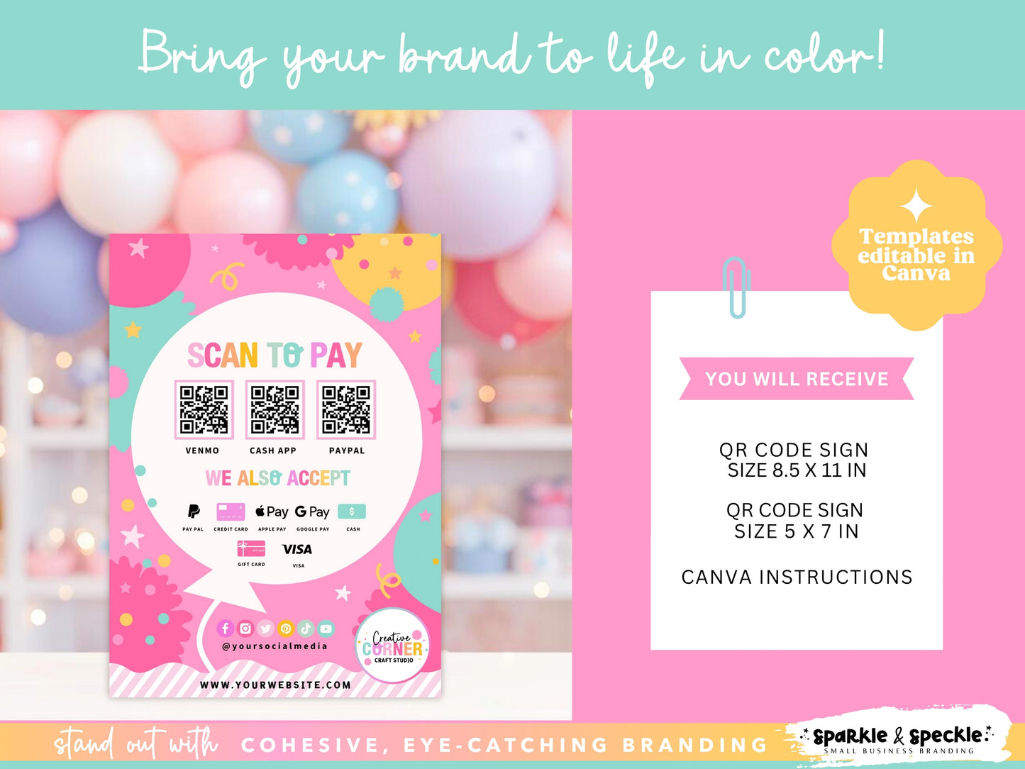 Vibrant QR Code Payment Sign Canva Template