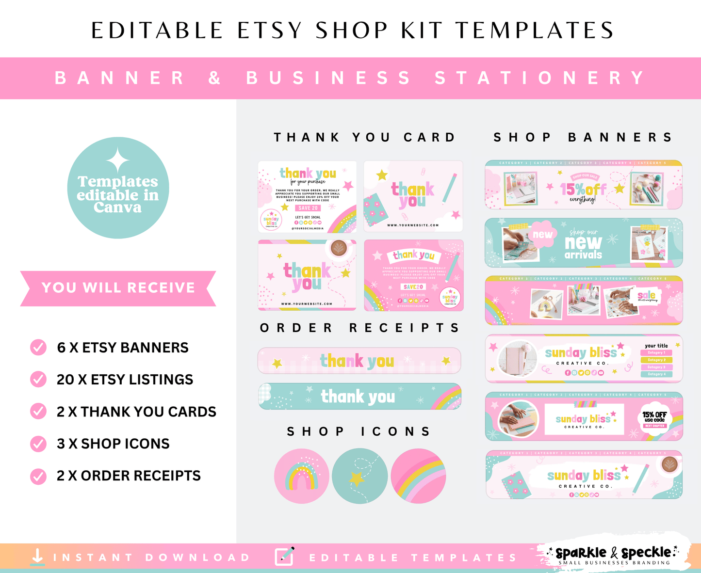 Pastel Etsy Shop Kit Templates for Stationery Shops