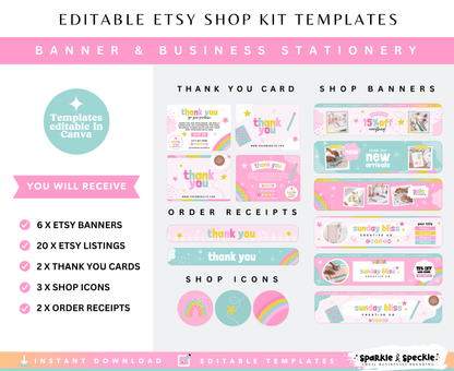 Pastel Etsy Shop Kit Templates for Stationery Shops