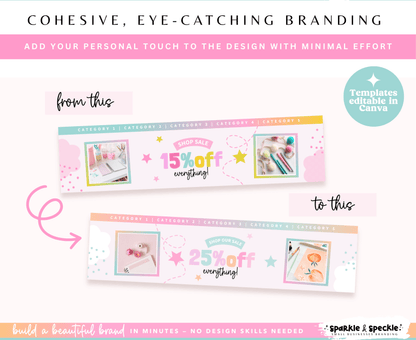 Pastel Etsy Shop Kit Templates for Stationery Shops