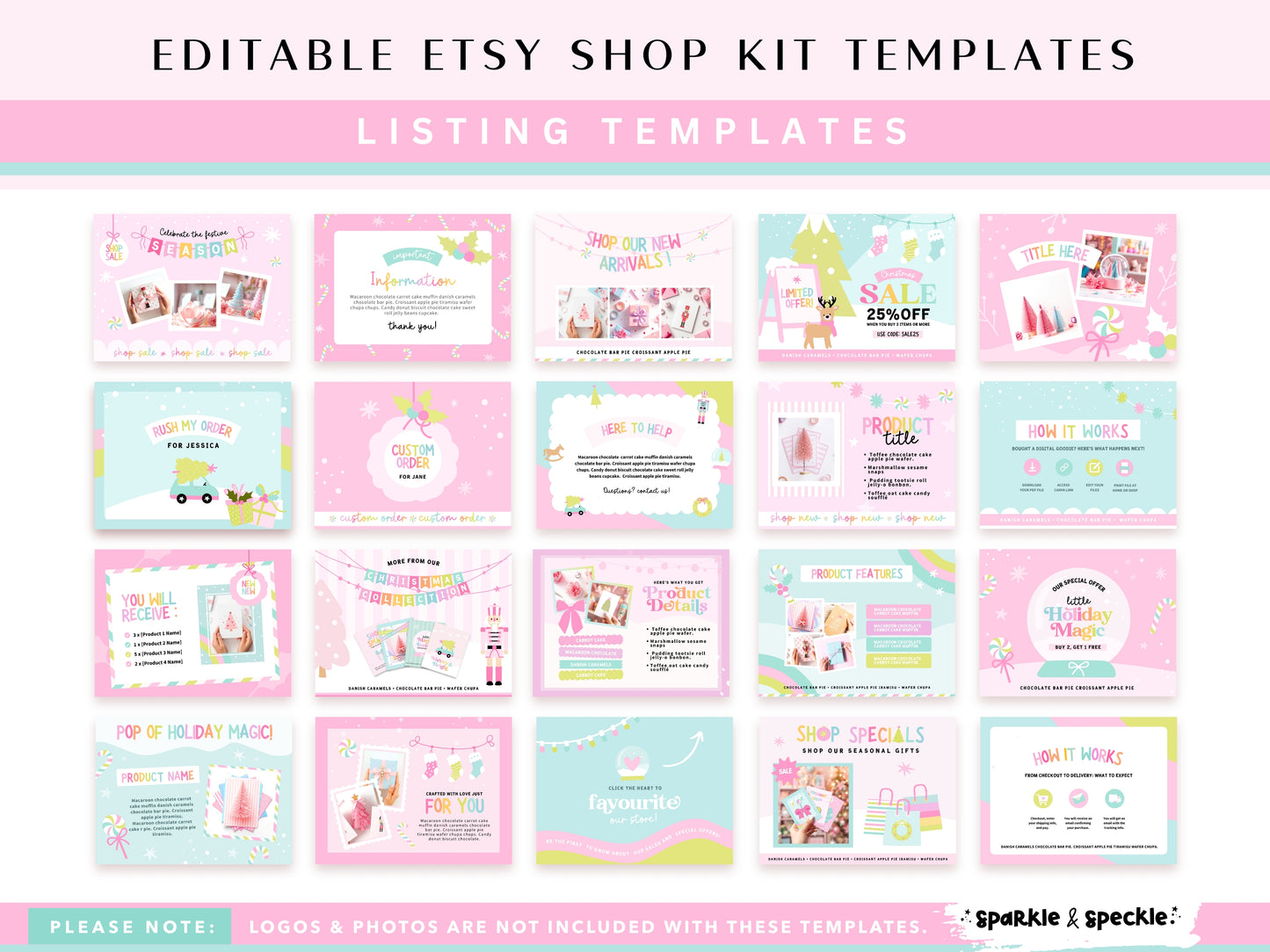 Pastel Christmas Etsy Shop Kit Templates