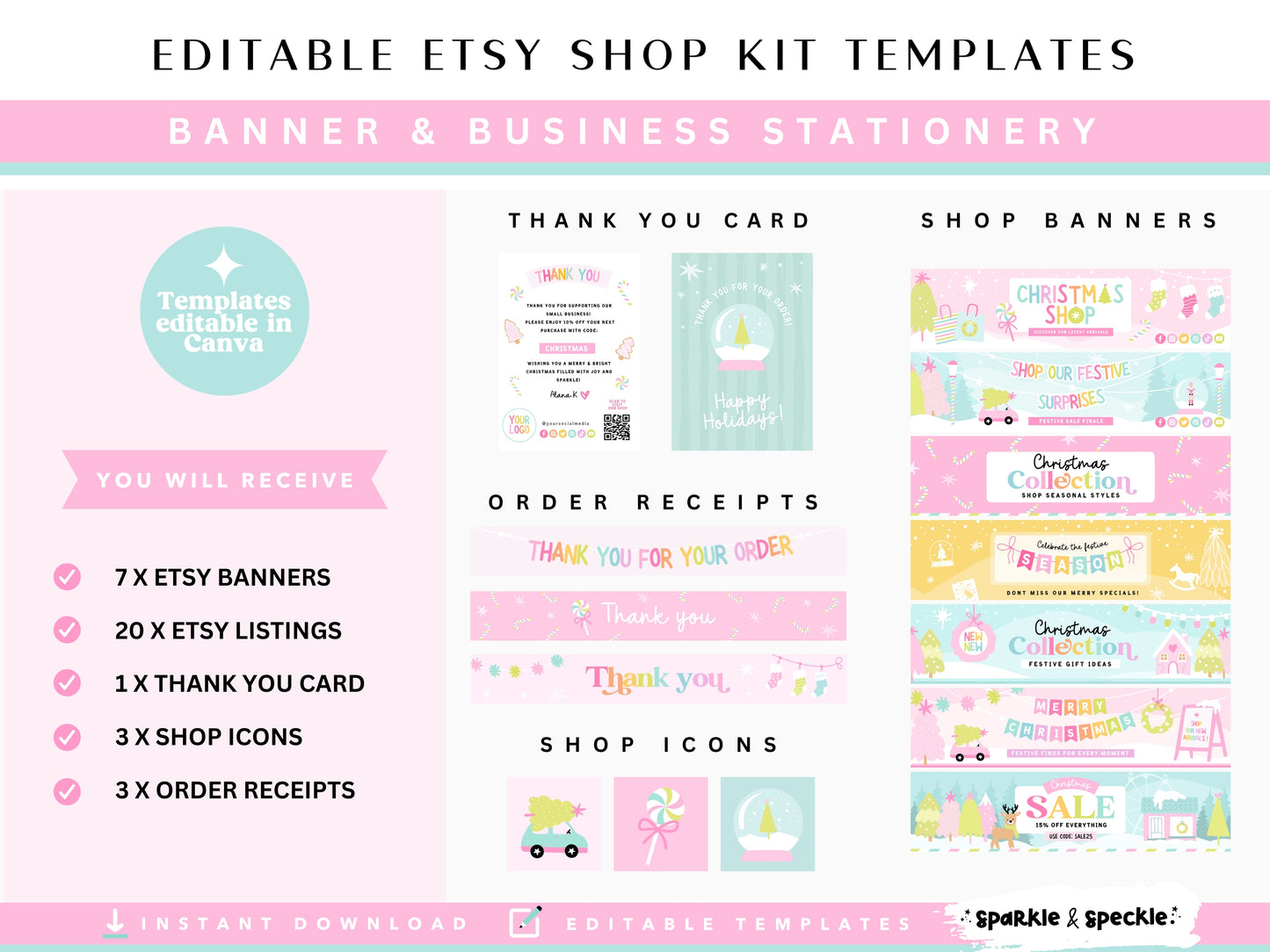 Pastel Christmas Etsy Shop Kit Templates