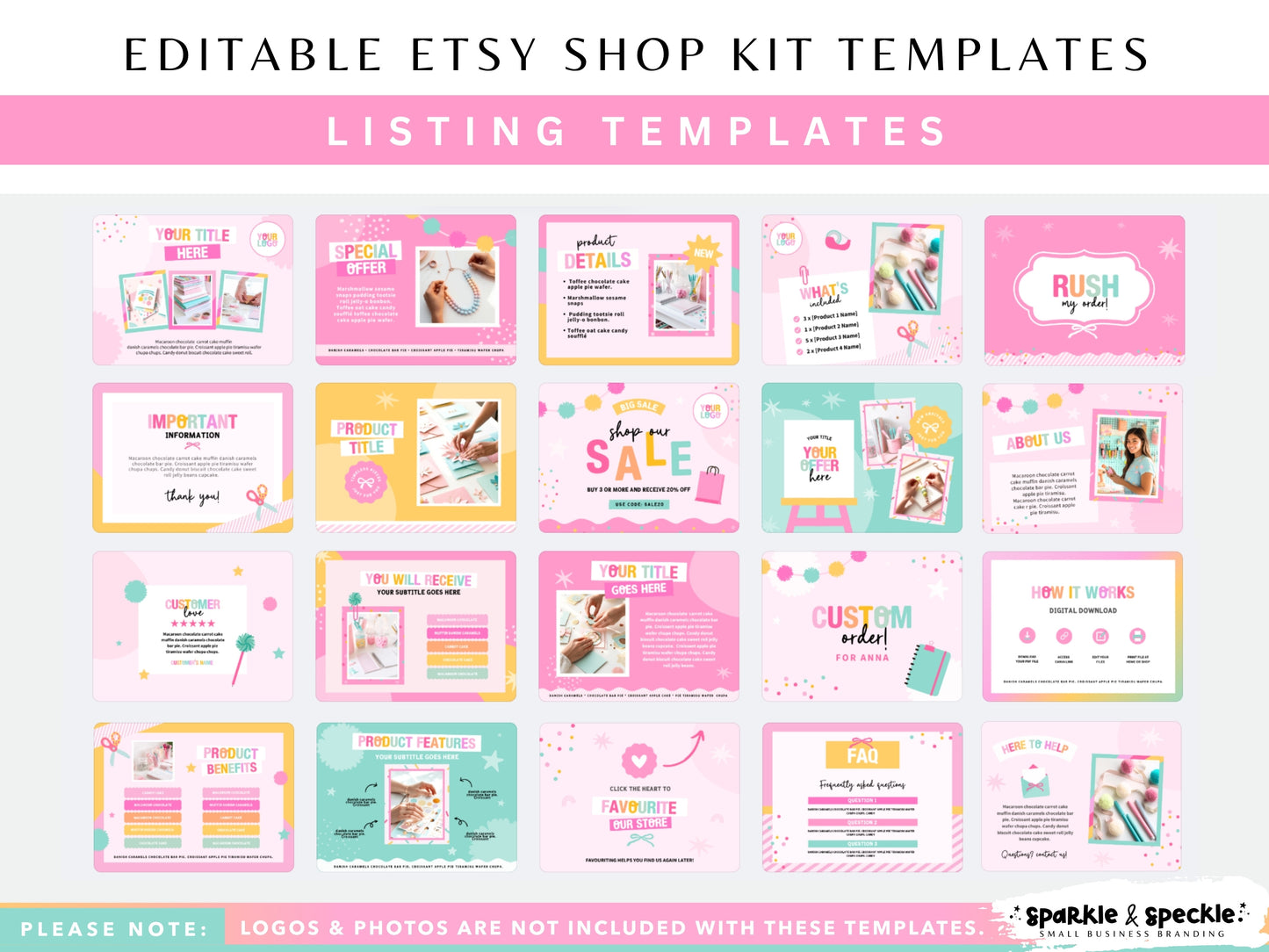 Colorful Craft Etsy listing templates editable in Canva for handmade businesses, makers, and creative brands.
