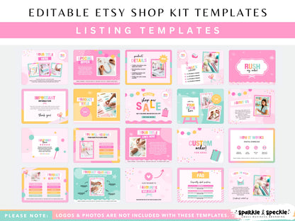Colorful Craft Etsy listing templates editable in Canva for handmade businesses, makers, and creative brands.
