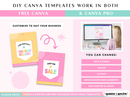 Editable Party Instagram Templates shown inside Canva, demonstrating how to customize colors, fonts, text, graphics, layouts, and product photos. Designed for balloon businesses, party planners, and celebration brands wanting to create professional Instagram posts and stories while maintaining consistent social media branding.