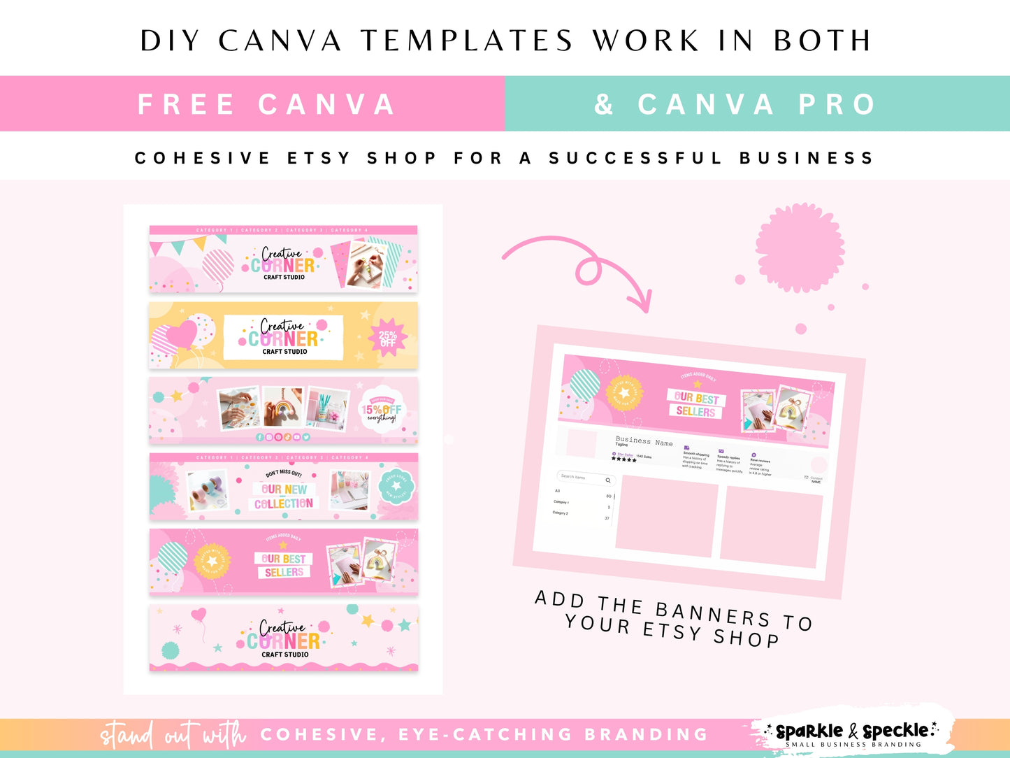 Customize Party Etsy Shop banner templates by changing colors, fonts, photos, graphics, layouts, and text in Canva for your balloon business.