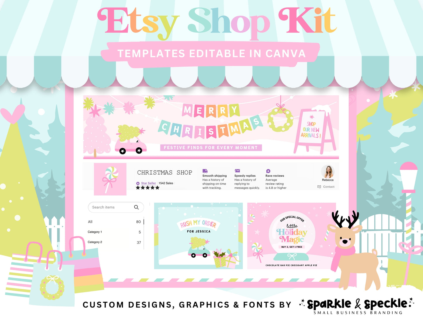 Pastel Christmas Etsy Shop Kit Templates
