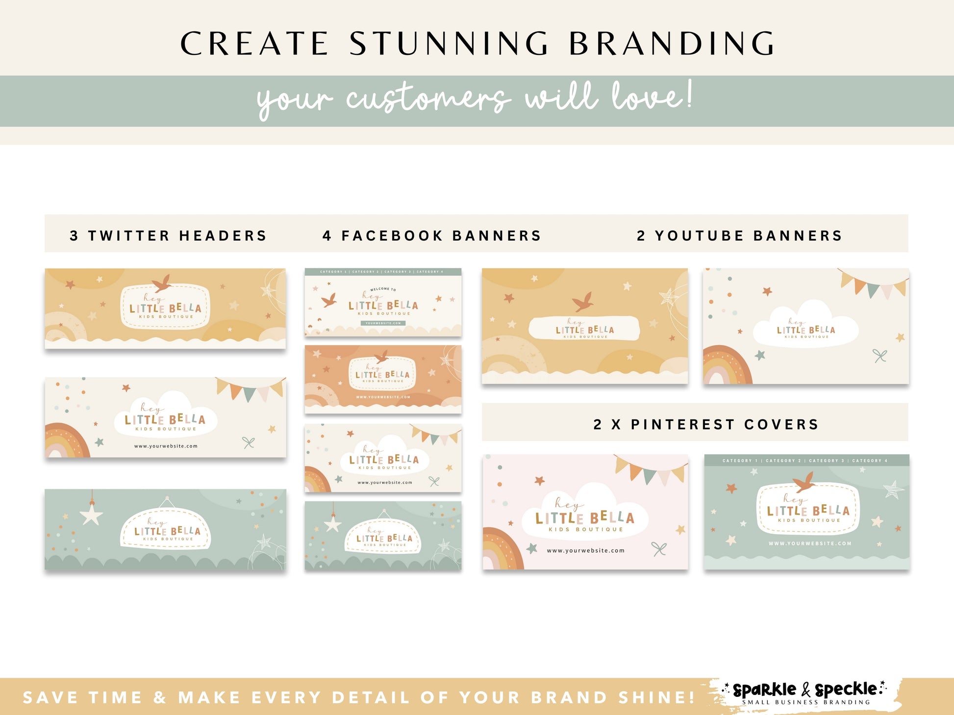 Editable Canva social media branding templates for kids boutiques, baby shops, and children's boutiques.
