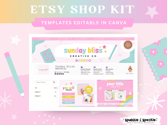 Pastel Etsy Shop Kit Templates for Stationery Shops