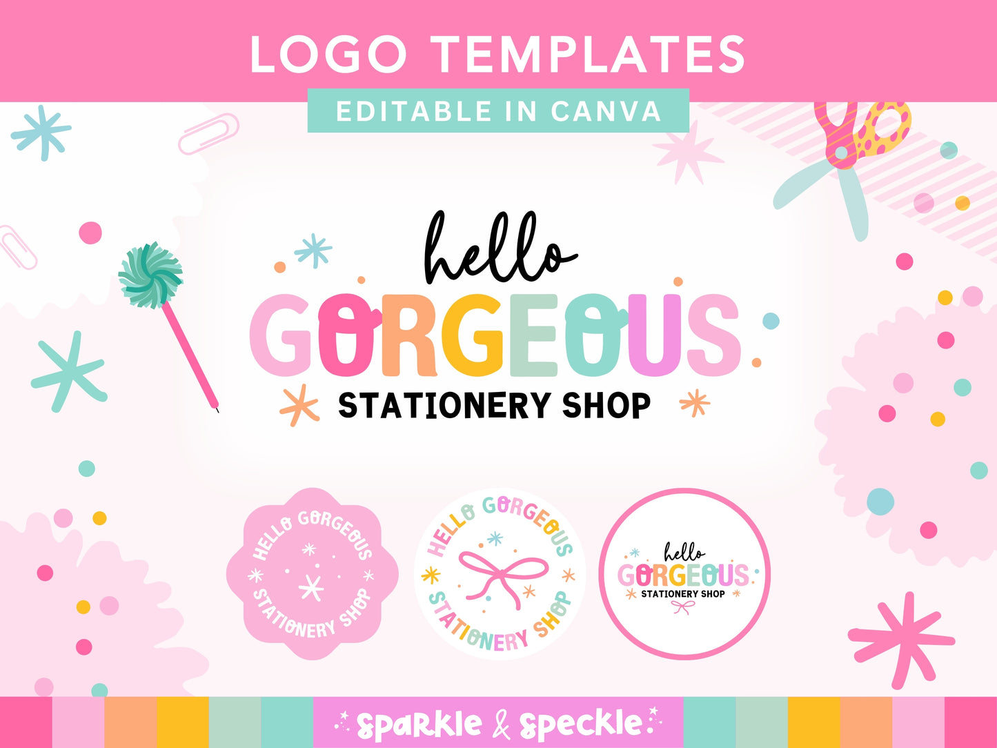 Playful Editable Rainbow Bow Logo Template