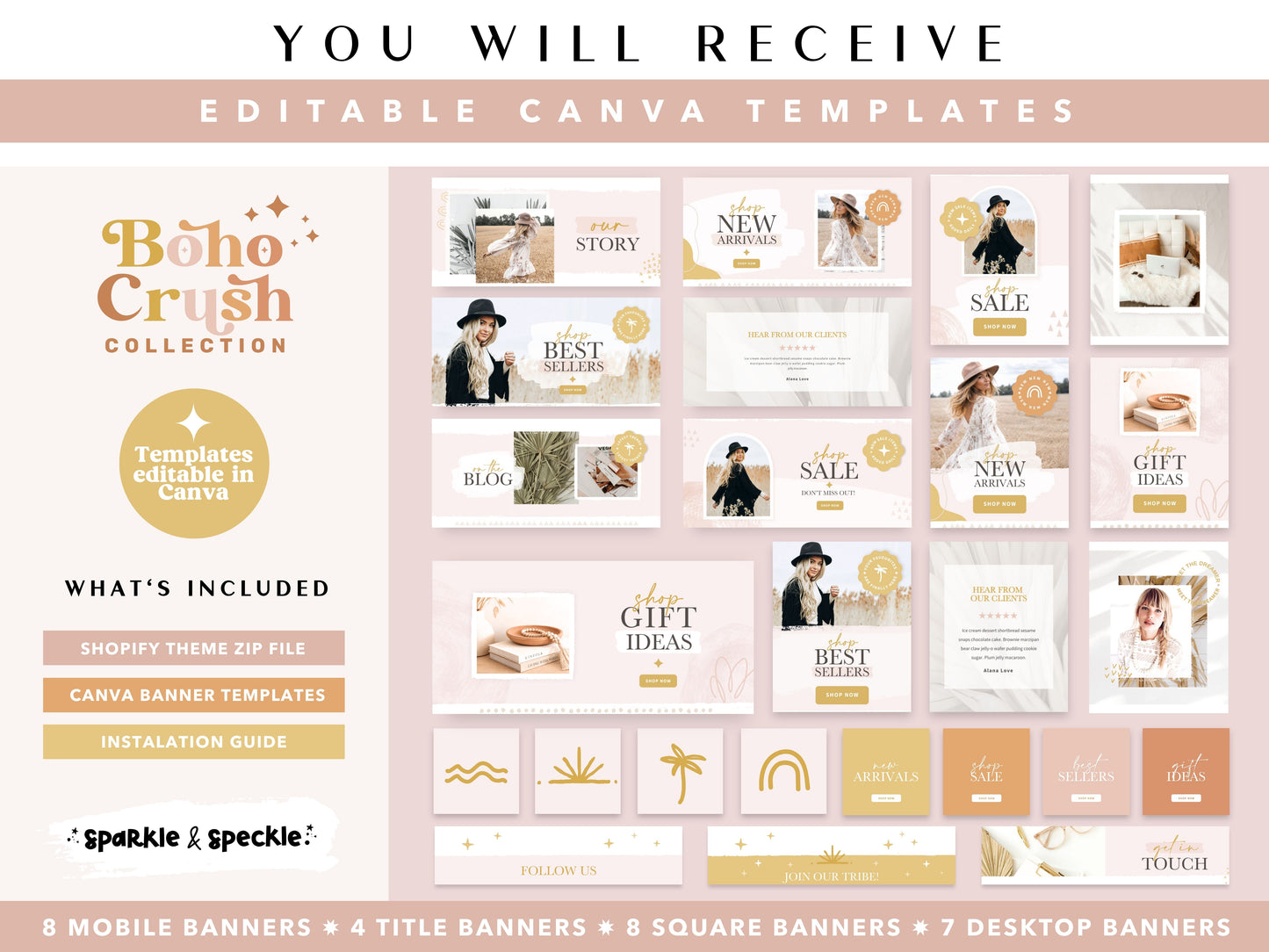 Boho Shop Banners for Shopify -  Mustard & Blush Pink