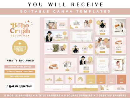 Boho Shop Banners for Shopify -  Mustard & Blush Pink