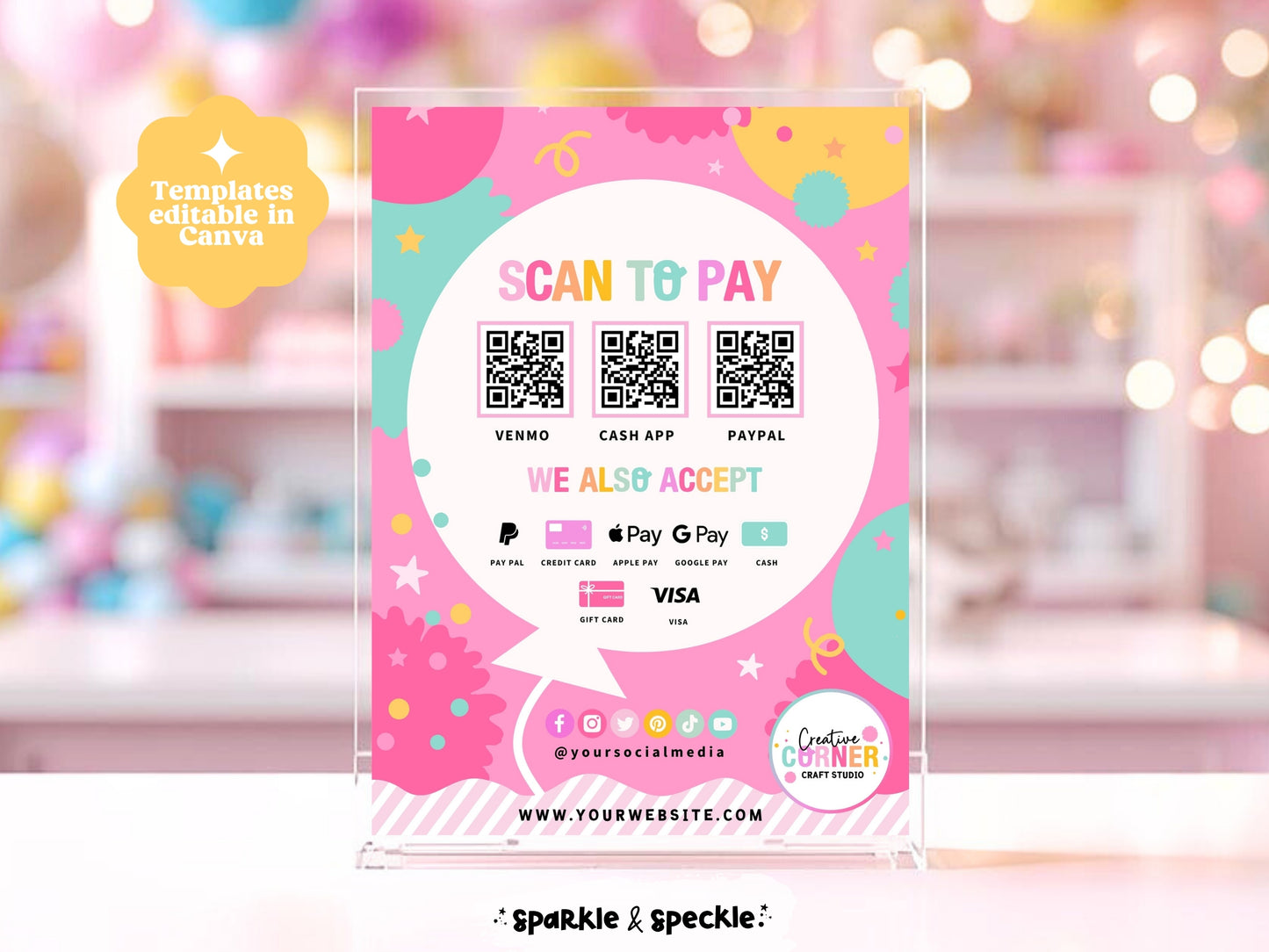 Vibrant QR Code Payment Sign Canva Template