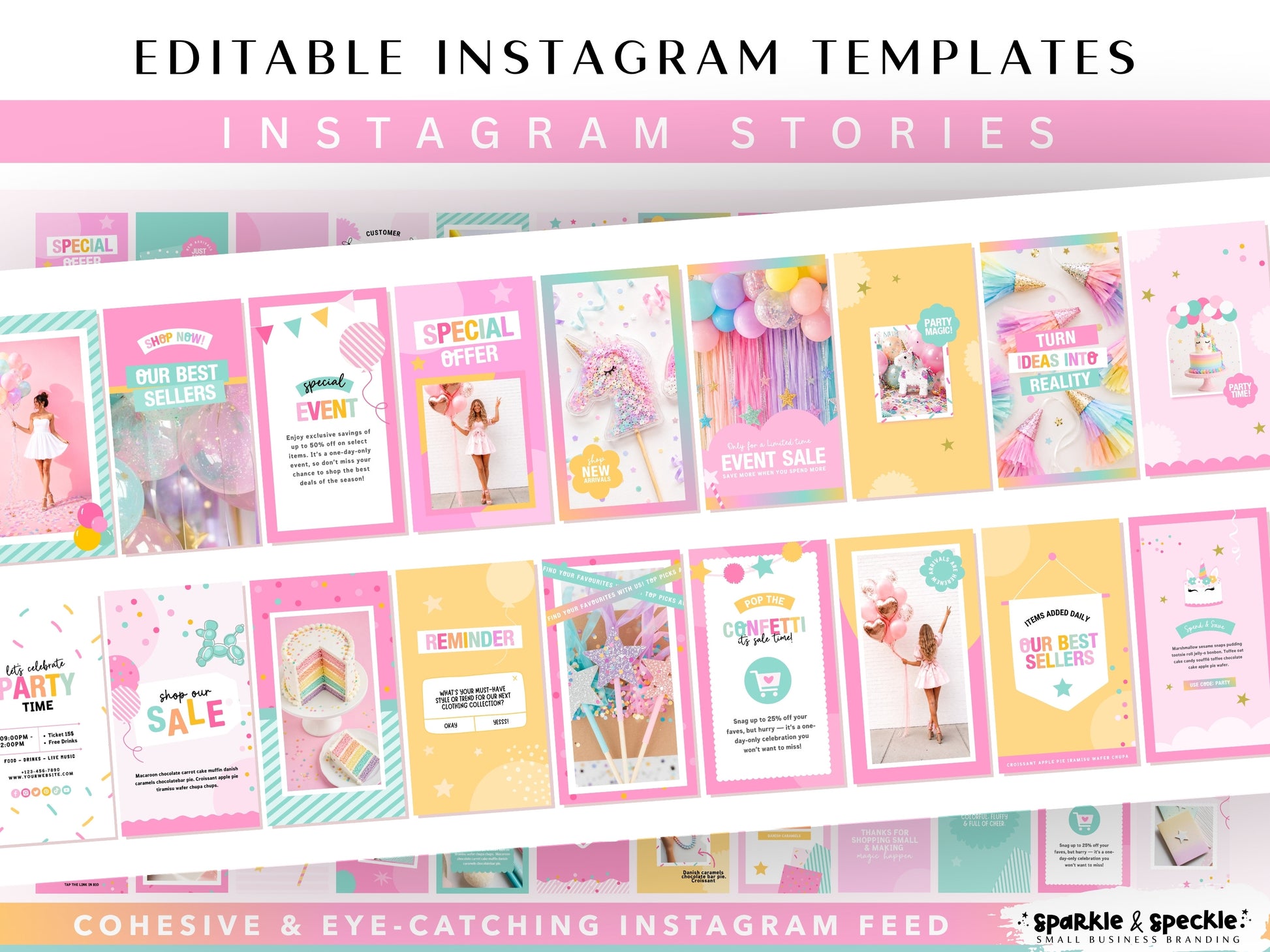 Editable Party Instagram Story templates created in Canva for balloon businesses, party planners, event decorators, and celebration brands. Includes engaging vertical story graphics for product promotions, flash sales, booking announcements, customer reviews, countdowns, behind-the-scenes content, and social media marketing.