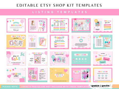 Editable Party Etsy listing templates in Canva for balloon businesses, party planners, and celebration brands.
