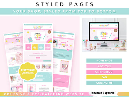 Images of pastel styled pages designed for Shopify