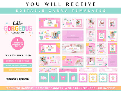 See everything included with this Craft Shopify Theme, including editable Canva website banner templates for desktop and mobile. Includes collection pages, blog banners, Shopify theme ZIP file and step-by-step installation guide.