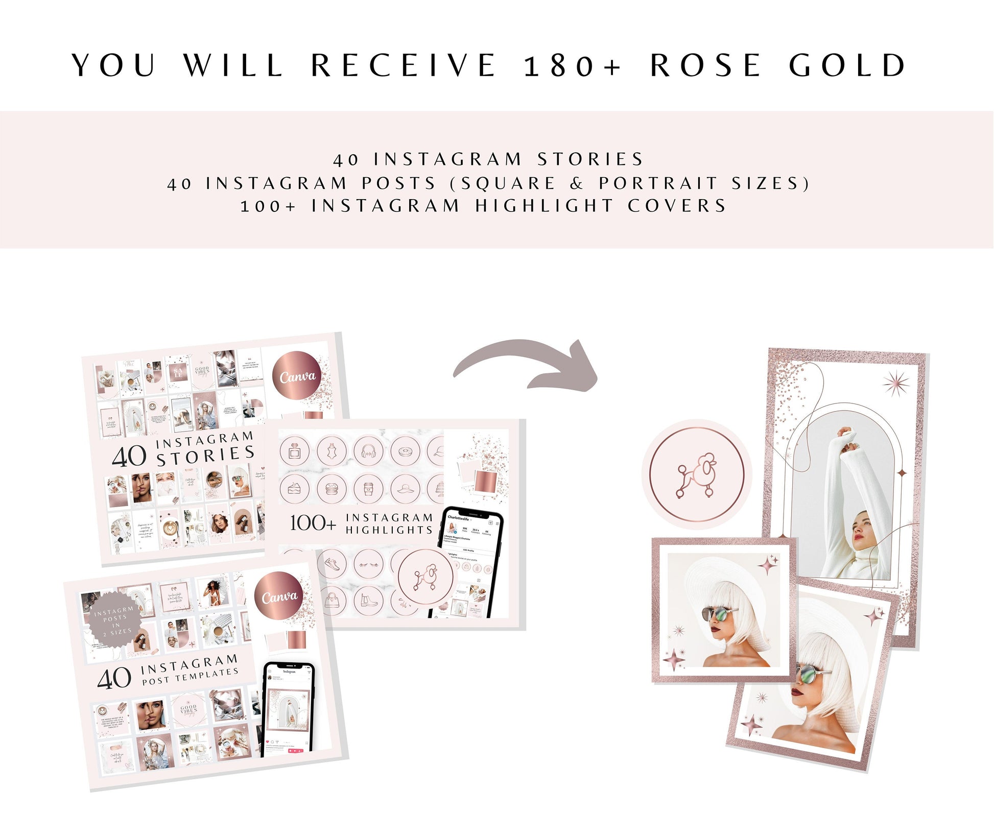 ROSE GOLD & PINK INSTAGRAM BUNDLE TEMPLATES