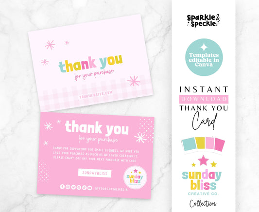 SUNDAY BLISS PINK THANK YOU CARD TEMPLATE