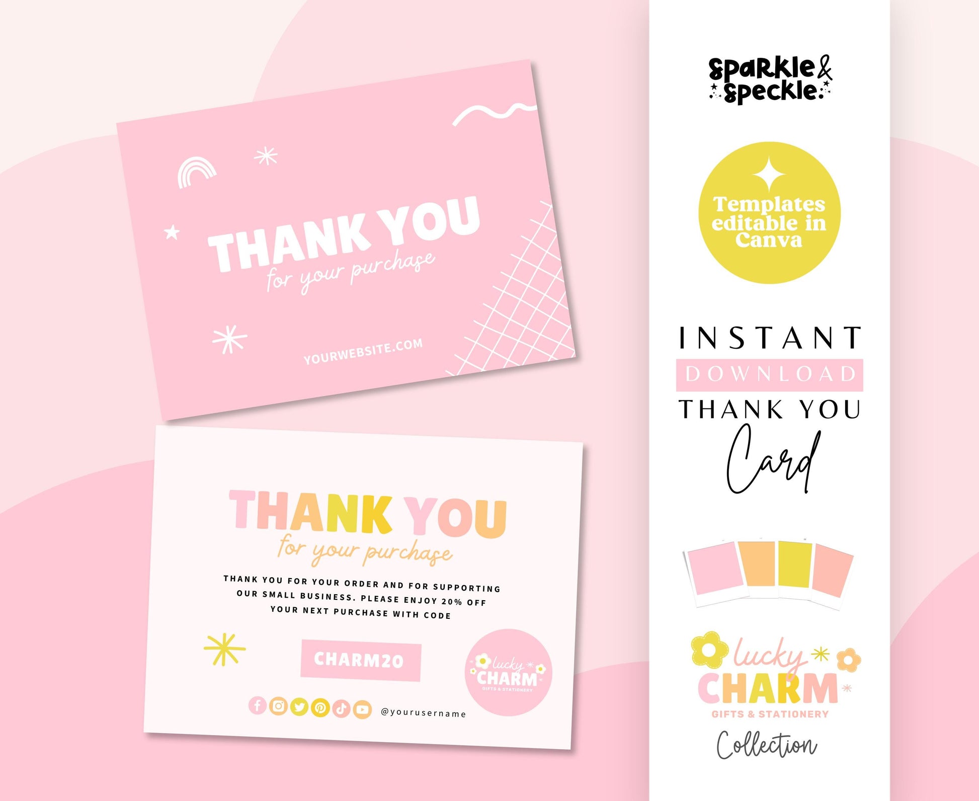 LUCKY CHARM PINK THANK YOU CARD TEMPLATE