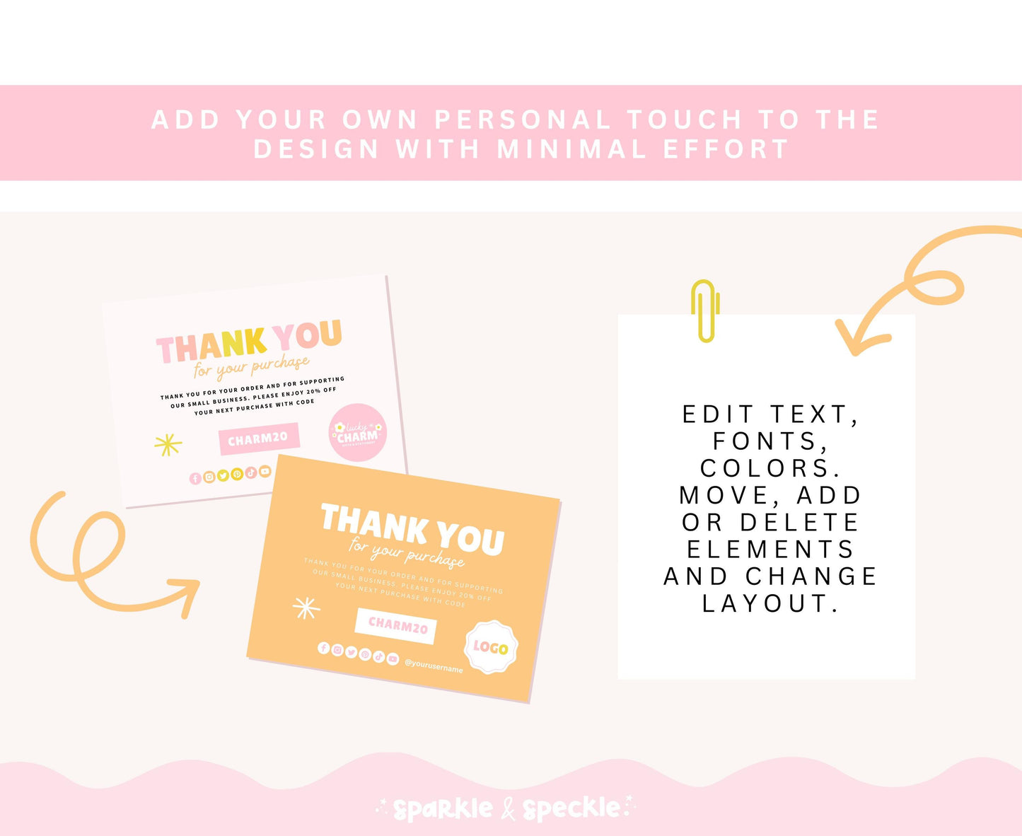 LUCKY CHARM PINK THANK YOU CARD TEMPLATE